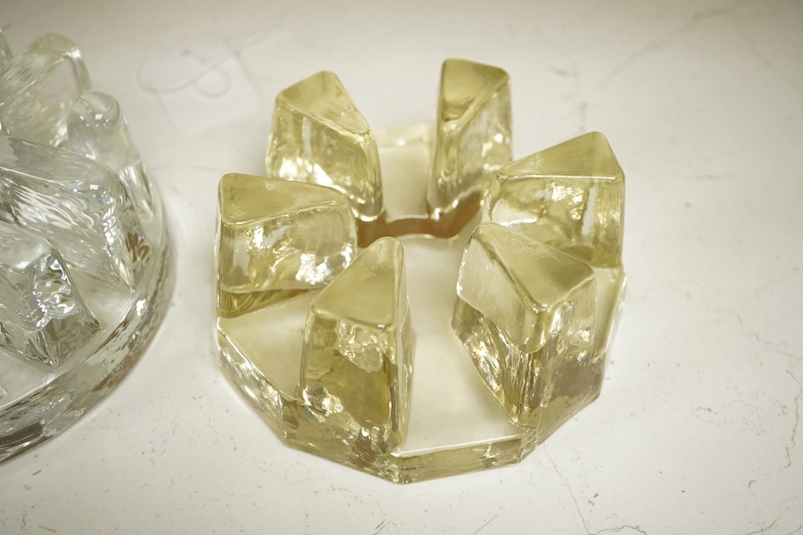 Two Swedish glass candlestands, largest 16.5cm diameter. Condition - good